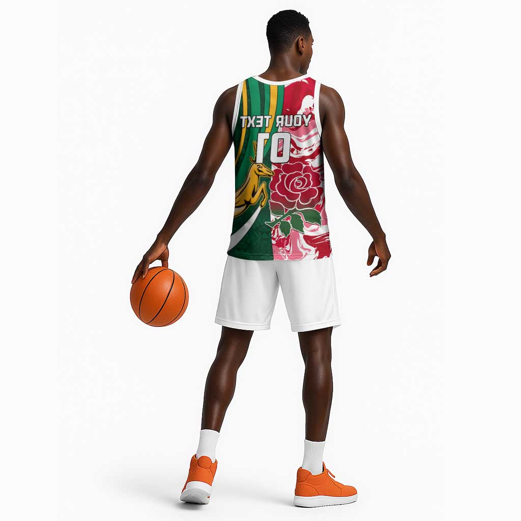 Custom South Africa and England Rugby Basketball Jersey - The Red Rose with Protea Pattern - African Pride