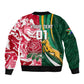 Custom South Africa and England Rugby Bomber Jacket - The Red Rose with Protea Pattern