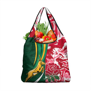 South Africa and England Rugby Grocery Bag - The Red Rose with Protea Pattern