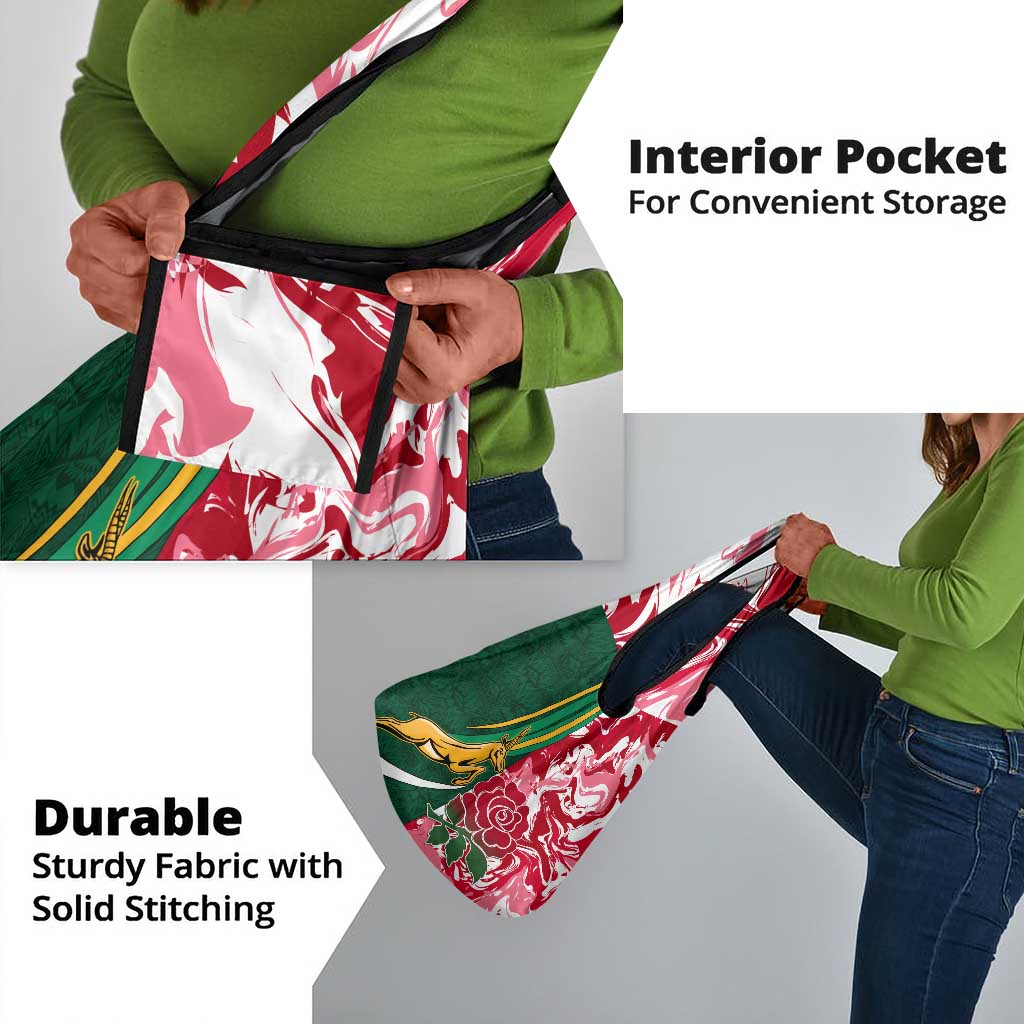 South Africa and England Rugby Grocery Bag - The Red Rose with Protea Pattern