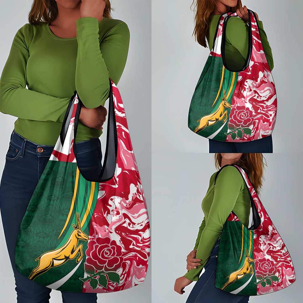 South Africa and England Rugby Grocery Bag - The Red Rose with Protea Pattern