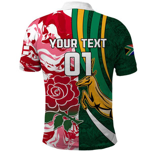 Custom South Africa and England Rugby Polo Shirt - The Red Rose with Protea Pattern