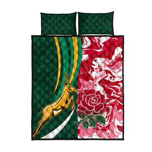 South Africa and England Rugby Quilt Bed Set - The Red Rose with Protea Pattern
