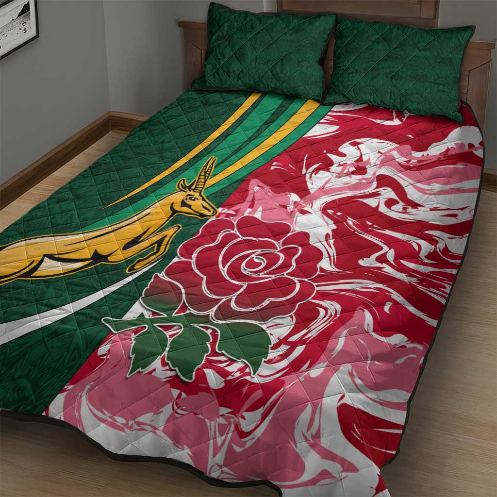 South Africa and England Rugby Quilt Bed Set - The Red Rose with Protea Pattern
