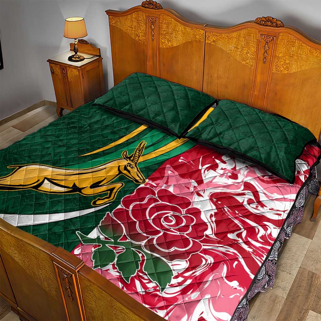 South Africa and England Rugby Quilt Bed Set - The Red Rose with Protea Pattern