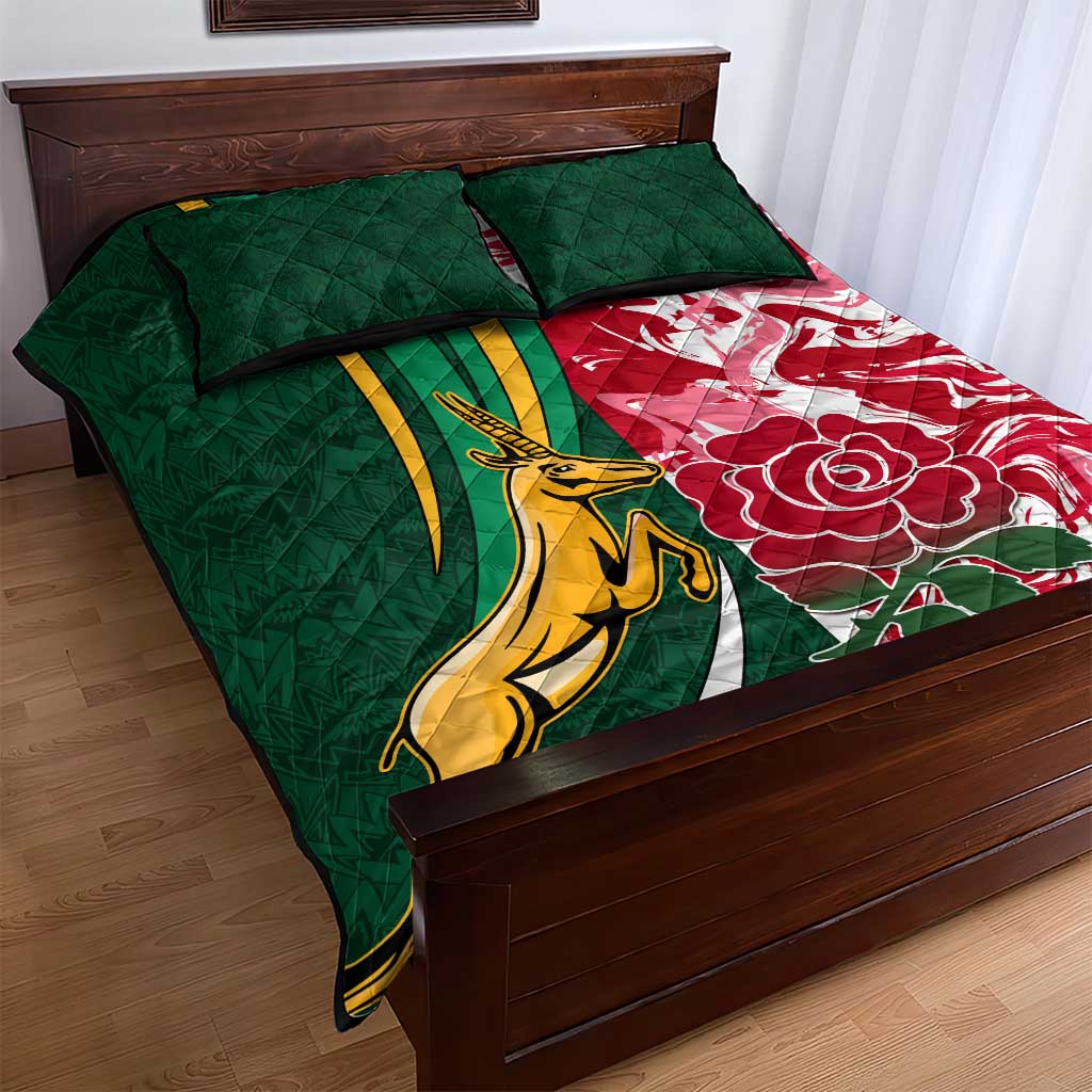 South Africa and England Rugby Quilt Bed Set - The Red Rose with Protea Pattern