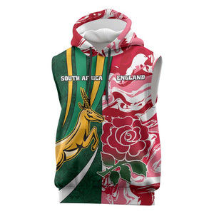 Custom South Africa and England Rugby Sleeveless Hoodie - The Red Rose with Protea Pattern - African Pride