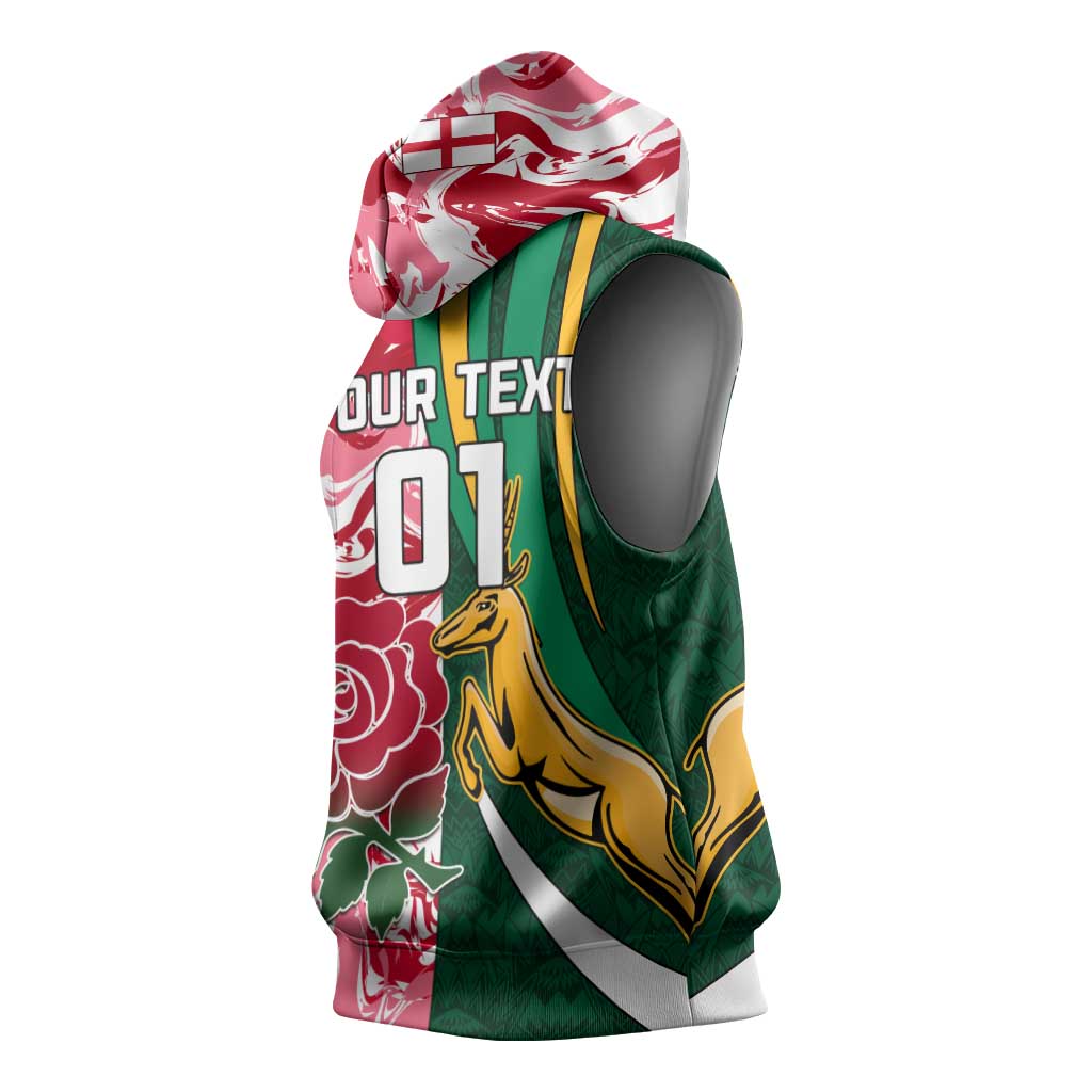 Custom South Africa and England Rugby Sleeveless Hoodie - The Red Rose with Protea Pattern - African Pride