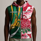 Custom South Africa and England Rugby Sleeveless Zip Hoodie - The Red Rose with Protea Pattern - African Pride
