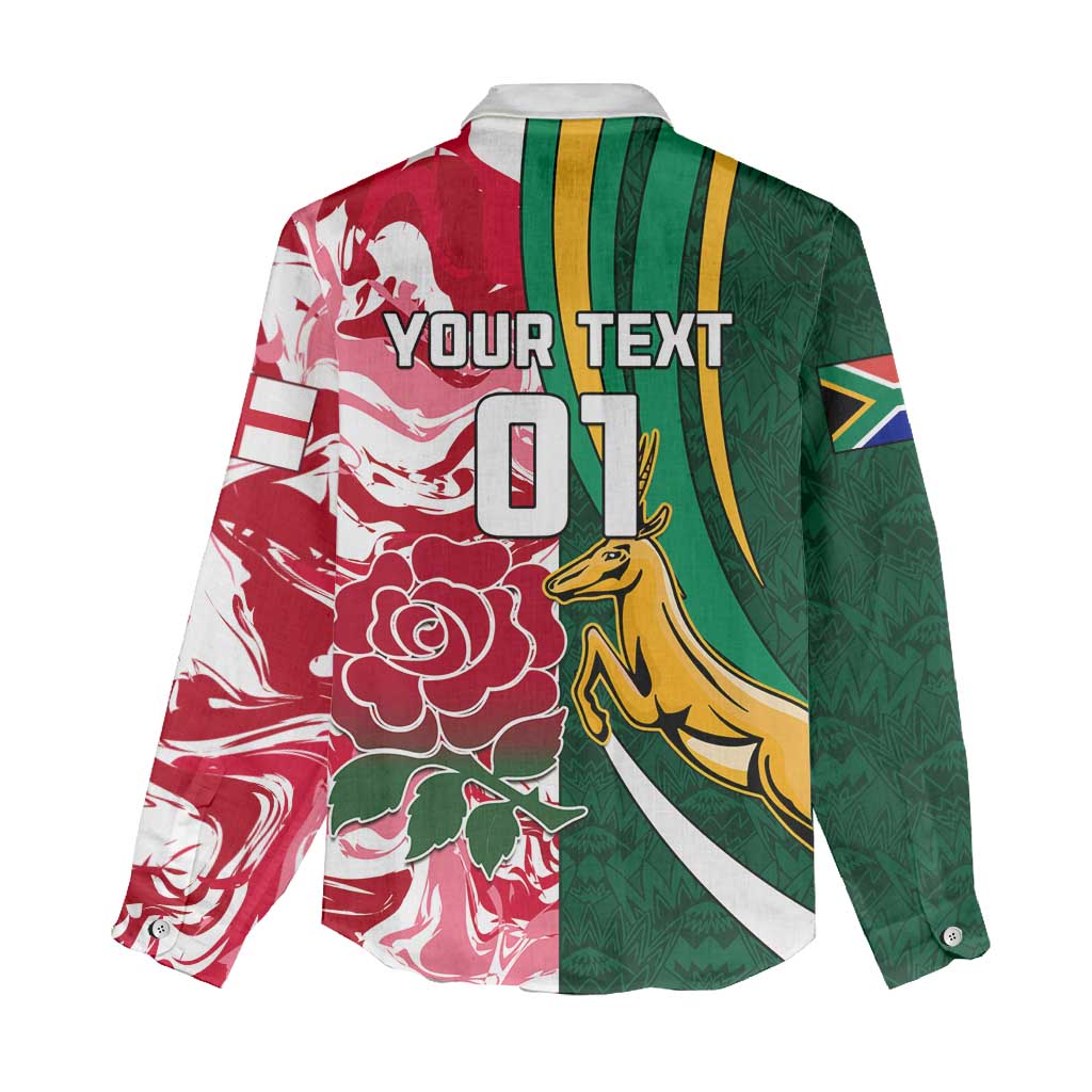 Custom South Africa and England Rugby Women Casual Shirt - The Red Rose with Protea Pattern LT01