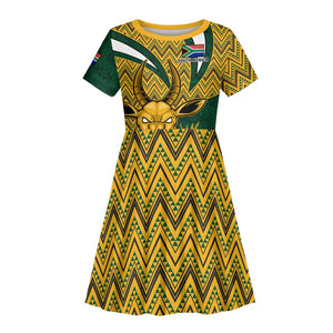 Custom South Africa Rugby Kid Short Sleeve Dress - Come On Bokke, Champion World Cup