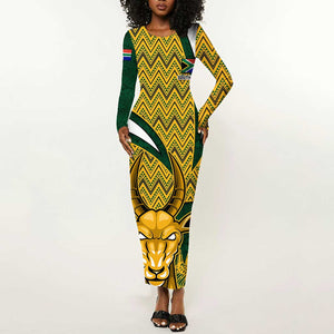 Custom South Africa Rugby Long Sleeve Bodycon Dress - Come On Bokke, Champion World Cup LT01