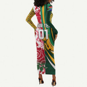 Custom South Africa Rugby Long Sleeve Bodycon Dress - Come On Bokke, Champion World Cup LT01