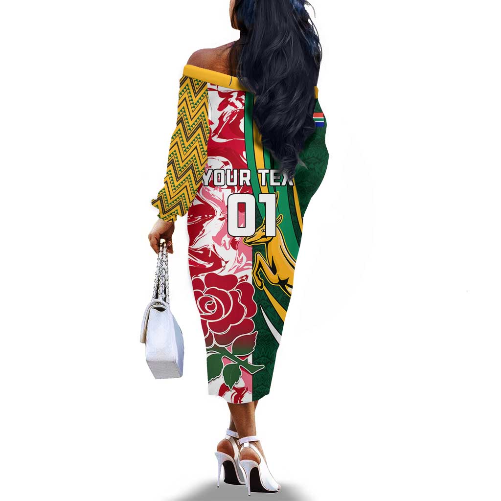 Custom South Africa Rugby Off The Shoulder Long Sleeve Dress - Come On Bokke, Champion World Cup