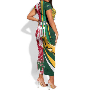 Custom South Africa Rugby Short Sleeve Bodycon Dress - Come On Bokke, Champion World Cup LT01