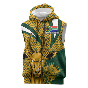 Custom South Africa Rugby Sleeveless Zip Hoodie - Come On Bokke, Champion World Cup - African Pride
