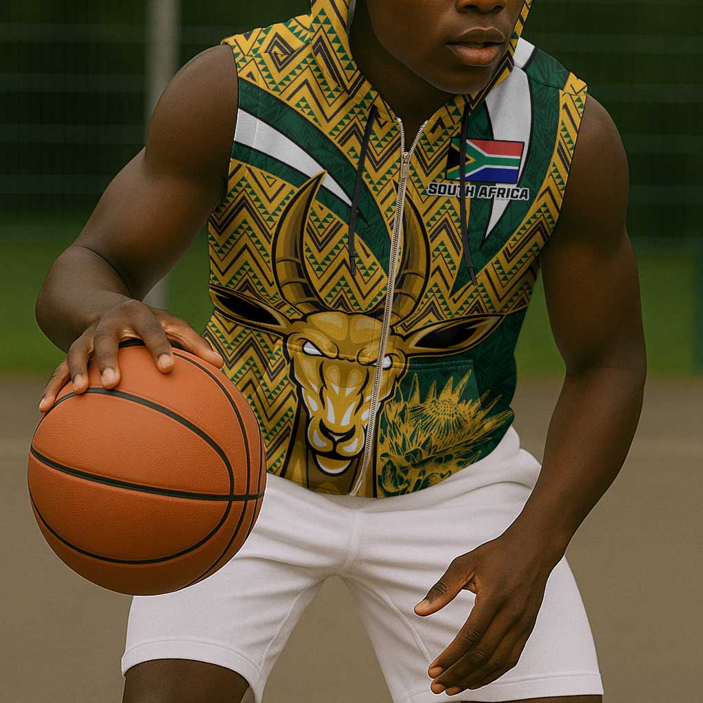 Custom South Africa Rugby Sleeveless Zip Hoodie - Come On Bokke, Champion World Cup - African Pride