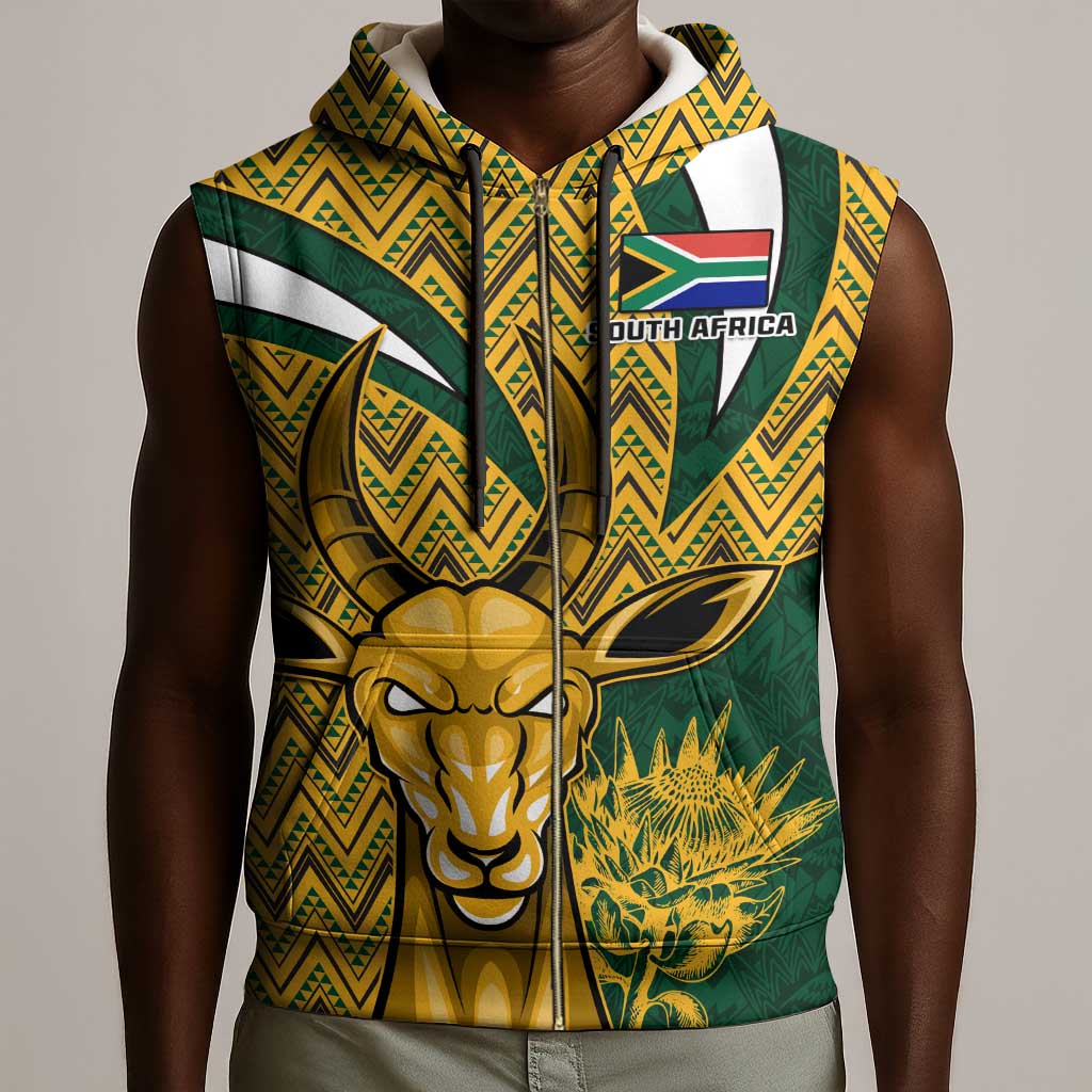 Custom South Africa Rugby Sleeveless Zip Hoodie - Come On Bokke, Champion World Cup - African Pride