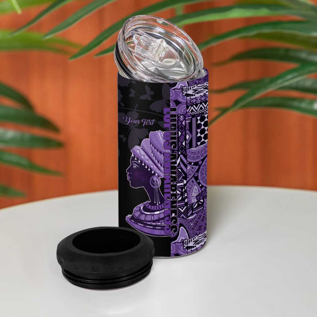 Personalized African Lady Lupus Awareness 4 in 1 Can Cooler Tumbler Fight Support Cure