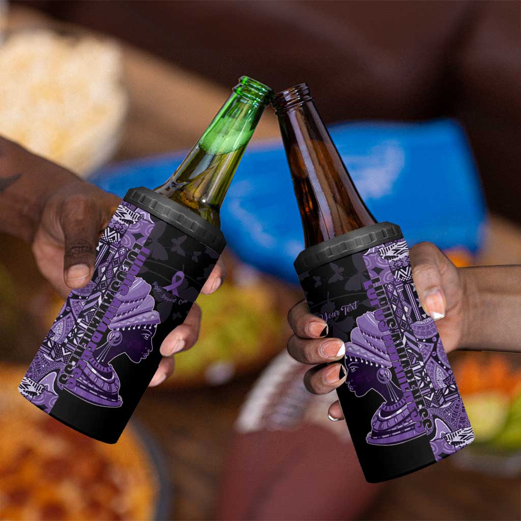 Personalized African Lady Lupus Awareness 4 in 1 Can Cooler Tumbler Fight Support Cure