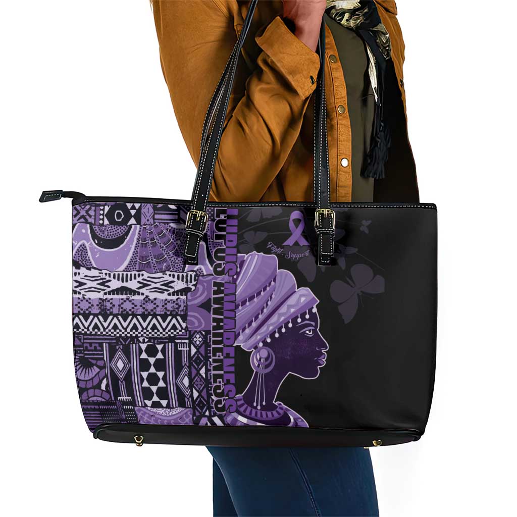 African Lady Lupus Awareness Leather Tote Bag Fight Support Cure