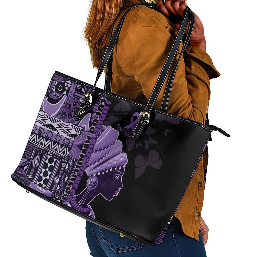 African Lady Lupus Awareness Leather Tote Bag Fight Support Cure
