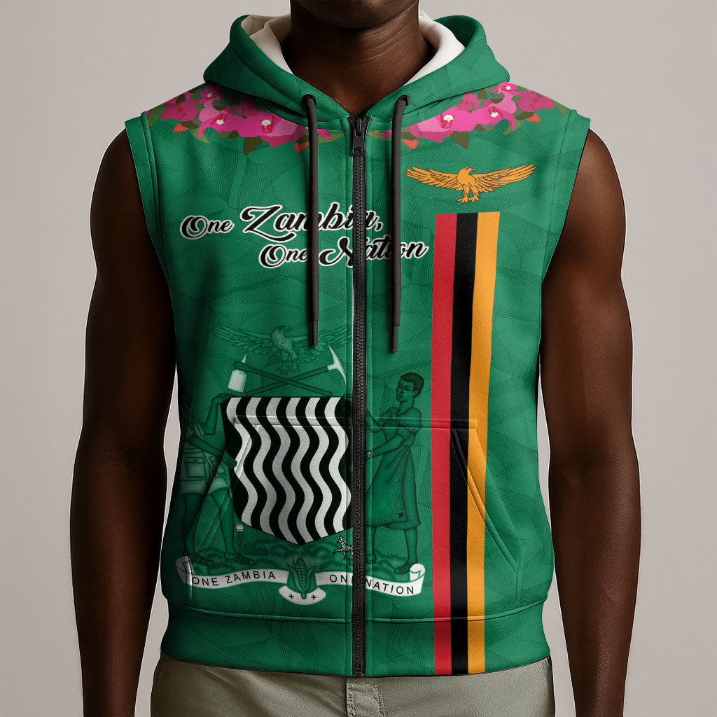 Personalized One Zambia One Nation Sleeveless Zip Hoodie Happy Independence Day