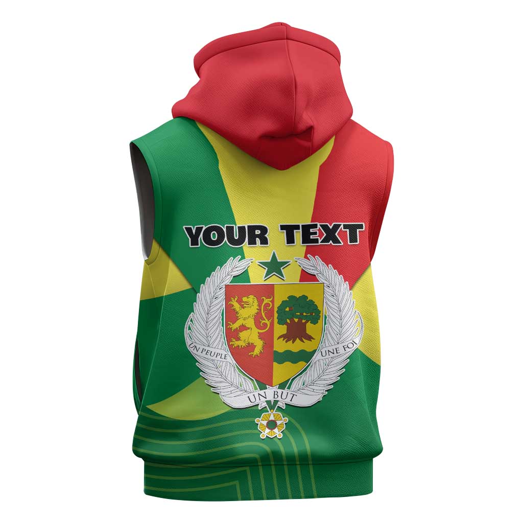 Custom Senegal Sleeveless Zip Hoodie with Bahamian Lion and Baobab Flag Style - African Pride