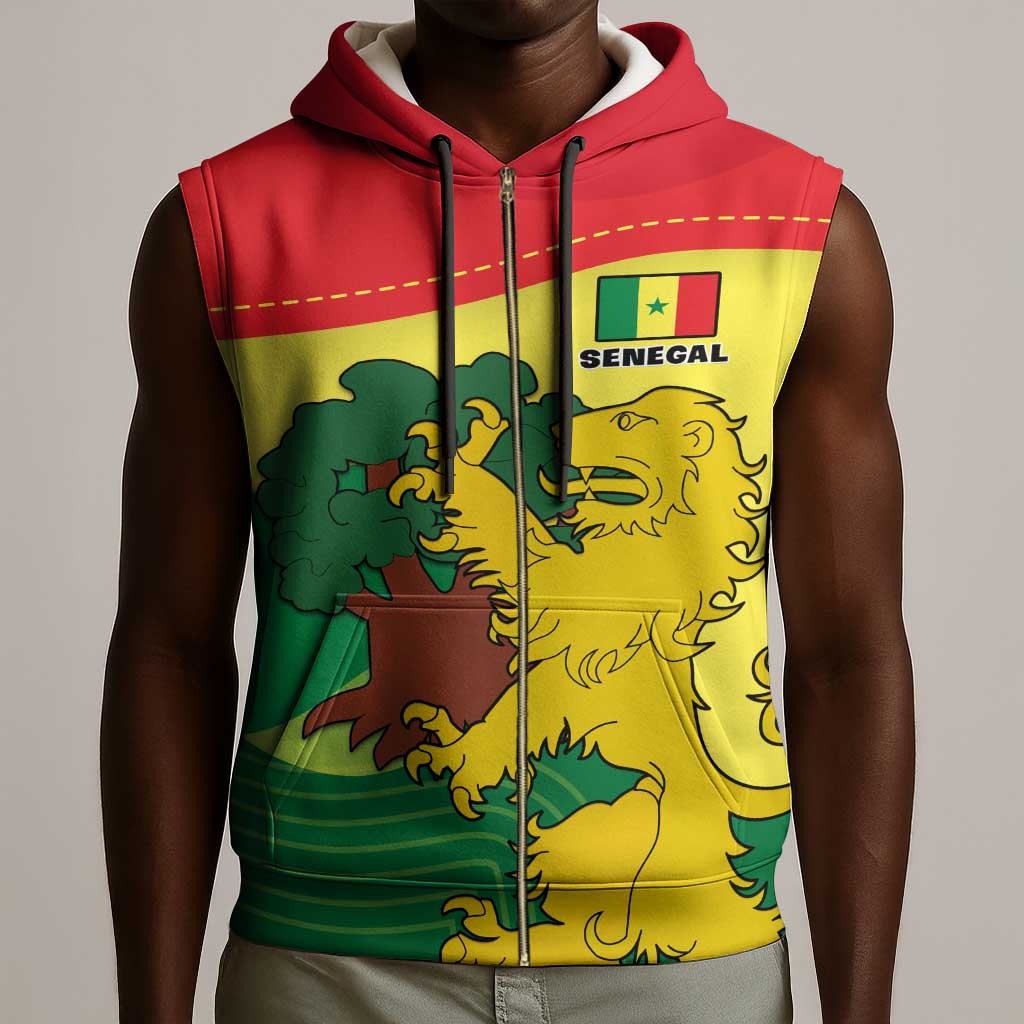 Custom Senegal Sleeveless Zip Hoodie with Bahamian Lion and Baobab Flag Style - African Pride
