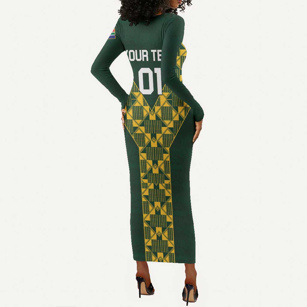 Custom South Africa 2024 Rugby Long Sleeve Bodycon Dress Go Springboks Protea Pattern LT01
