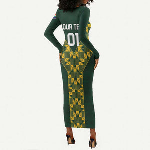 Custom South Africa 2024 Rugby Long Sleeve Bodycon Dress Go Springboks Protea Pattern LT01