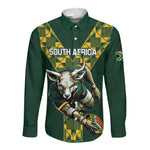Custom South Africa 2024 Rugby Long Sleeve Button Shirt Go Springboks Protea Pattern