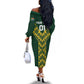 Custom South Africa 2024 Rugby Off The Shoulder Long Sleeve Dress Go Springboks Protea Pattern