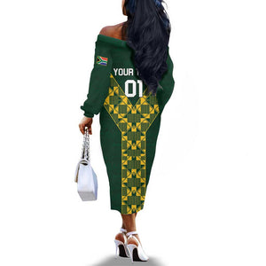 Custom South Africa 2024 Rugby Off The Shoulder Long Sleeve Dress Go Springboks Protea Pattern