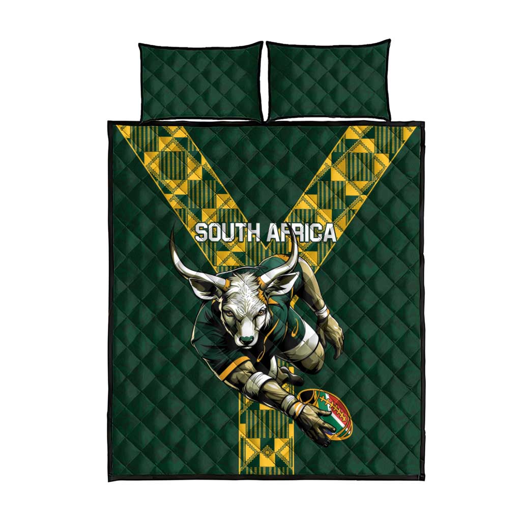 South Africa 2024 Rugby Quilt Bed Set Go Springboks Protea Pattern