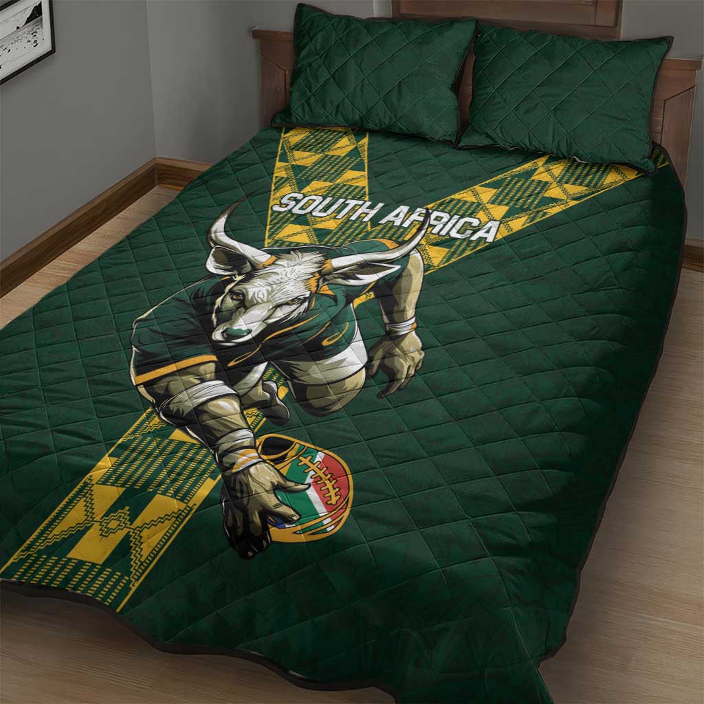 South Africa 2024 Rugby Quilt Bed Set Go Springboks Protea Pattern