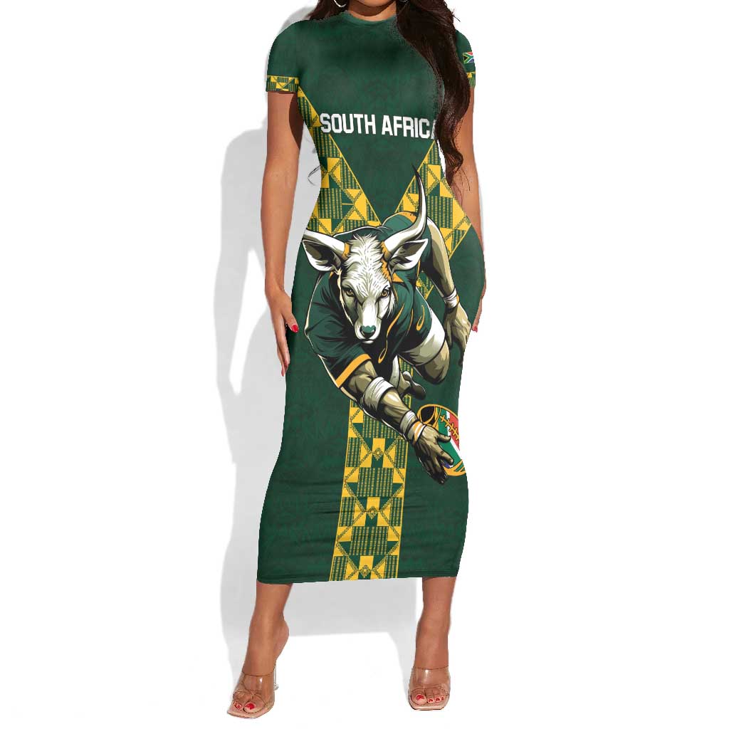 Custom South Africa 2024 Rugby Short Sleeve Bodycon Dress Go Springboks Protea Pattern LT01
