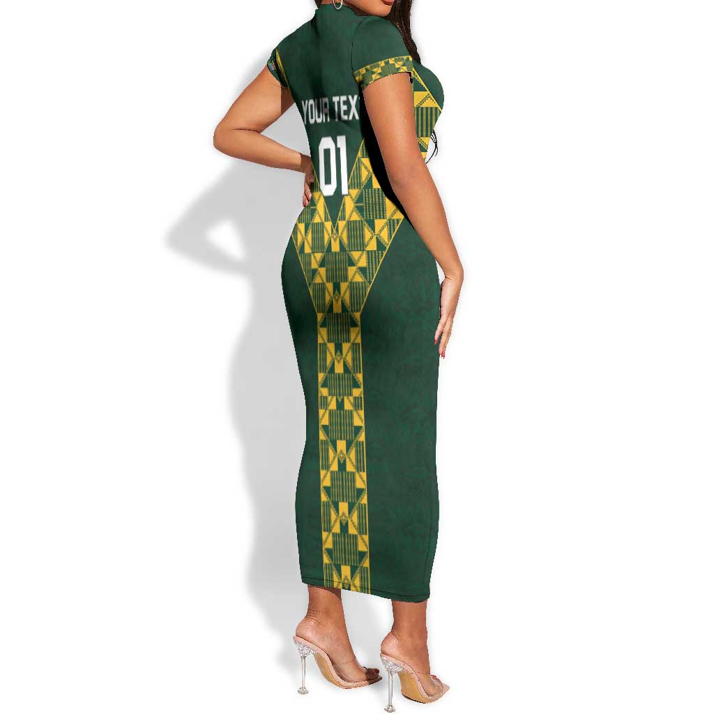 Custom South Africa 2024 Rugby Short Sleeve Bodycon Dress Go Springboks Protea Pattern LT01