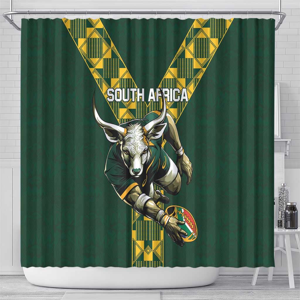 South Africa 2024 Rugby Shower Curtain Go Springboks Protea Pattern