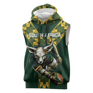 Custom South Africa 2024 Rugby Sleeveless Hoodie Go Springboks Protea Pattern - African Pride
