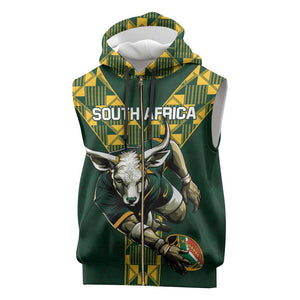 Custom South Africa 2024 Rugby Sleeveless Zip Hoodie Go Springboks Protea Pattern - African Pride