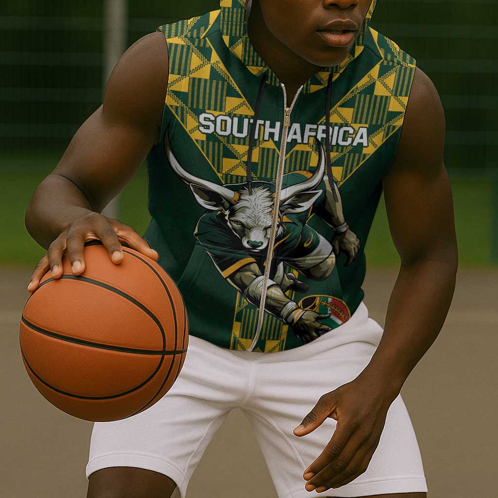 Custom South Africa 2024 Rugby Sleeveless Zip Hoodie Go Springboks Protea Pattern - African Pride