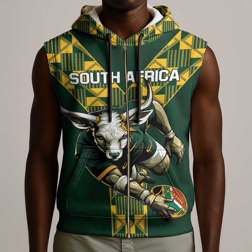 Custom South Africa 2024 Rugby Sleeveless Zip Hoodie Go Springboks Protea Pattern - African Pride