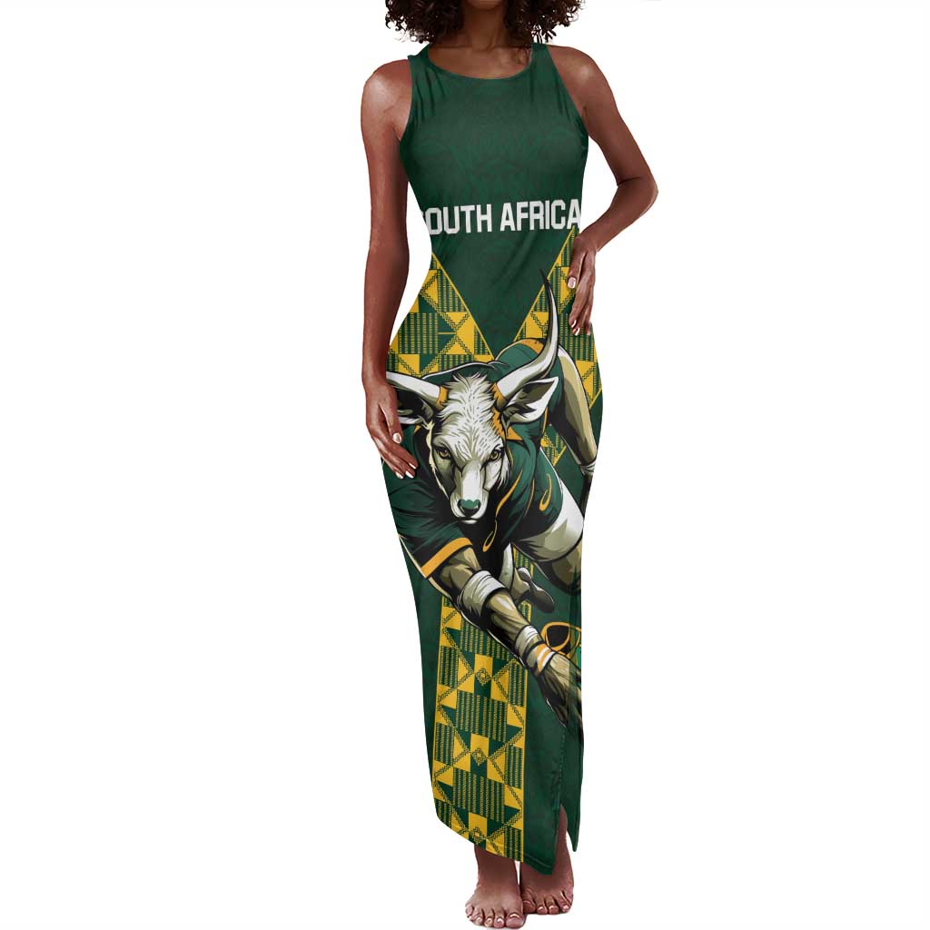 Custom South Africa 2024 Rugby Tank Maxi Dress Go Springboks Protea Pattern