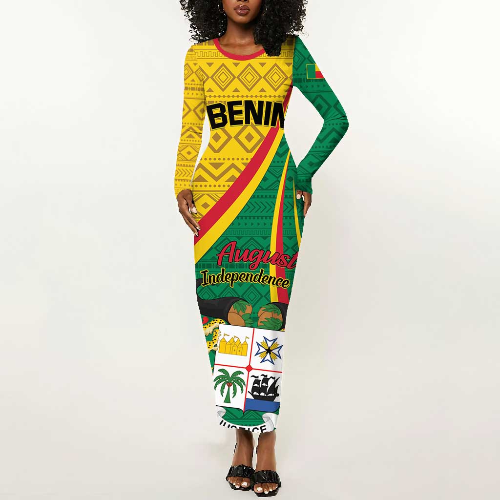 Personalized Benin Independence Day 1960 Long Sleeve Bodycon Dress Fraternite Justice Travail LT01