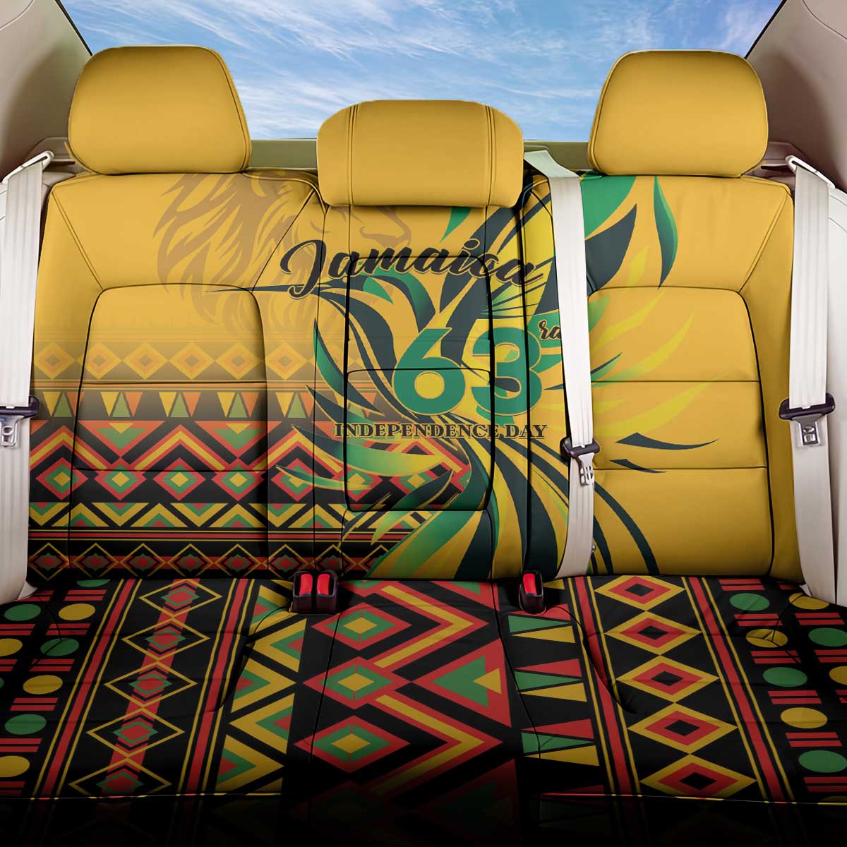 Black Jamaican Independence Day 1962 Back Car Seat Cover Jumieka Streamertail Reggae Pattern LT01