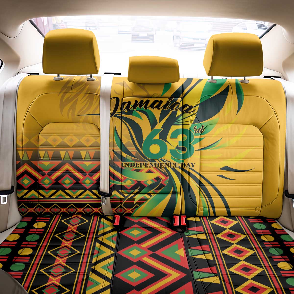Black Jamaican Independence Day 1962 Back Car Seat Cover Jumieka Streamertail Reggae Pattern LT01