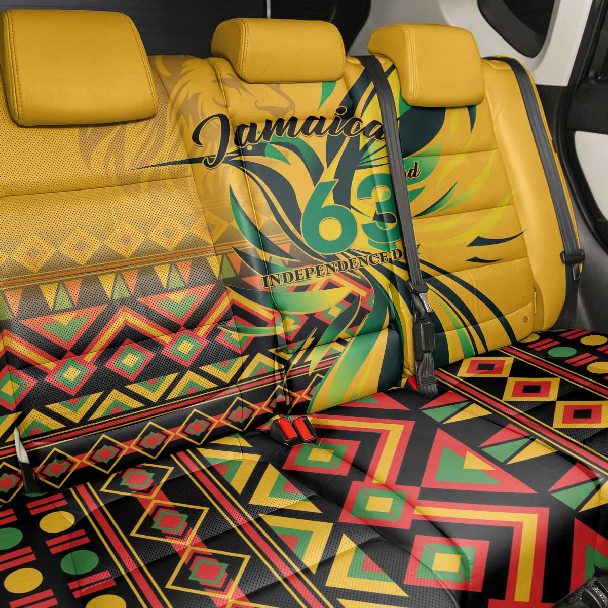 Black Jamaican Independence Day 1962 Back Car Seat Cover Jumieka Streamertail Reggae Pattern LT01