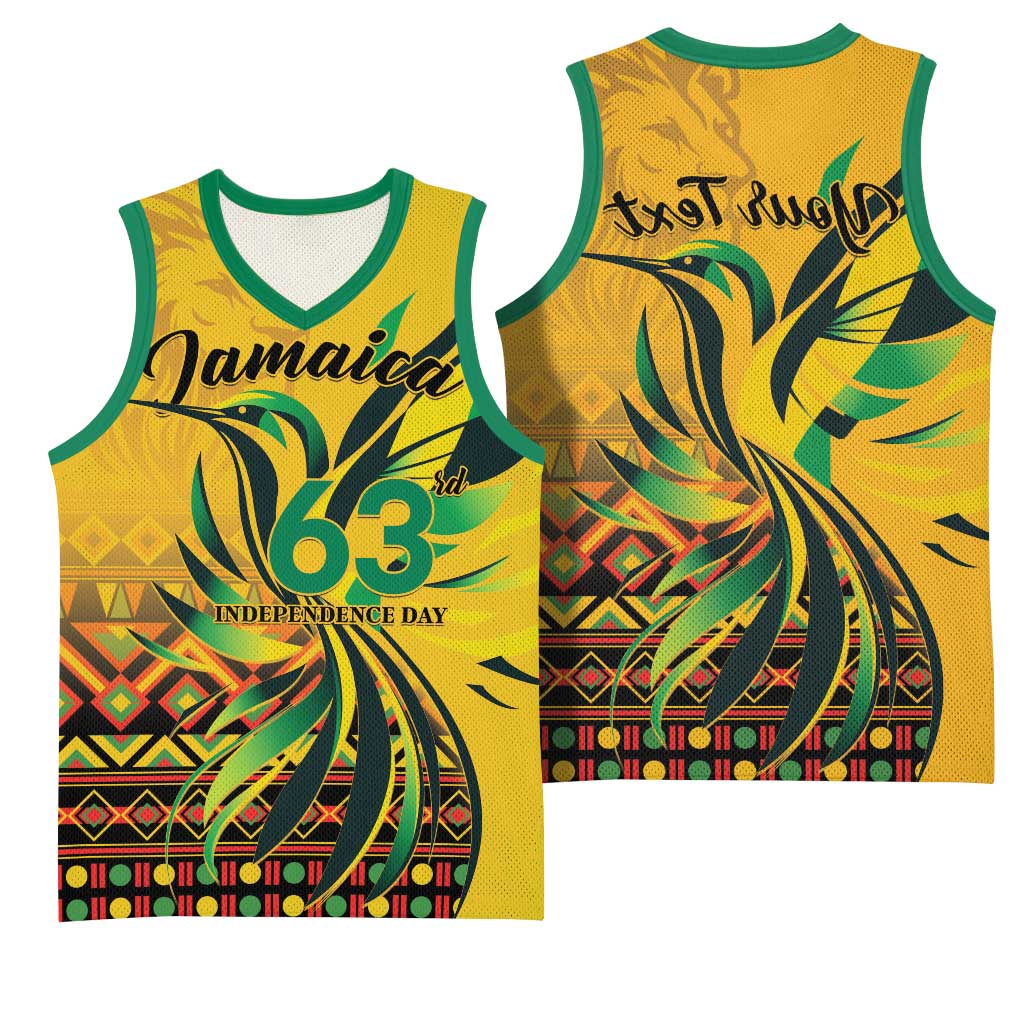 Personalized Black Jamaican Independence Day 1962 Basketball Jersey Jumieka Streamertail Reggae Pattern - African Pride