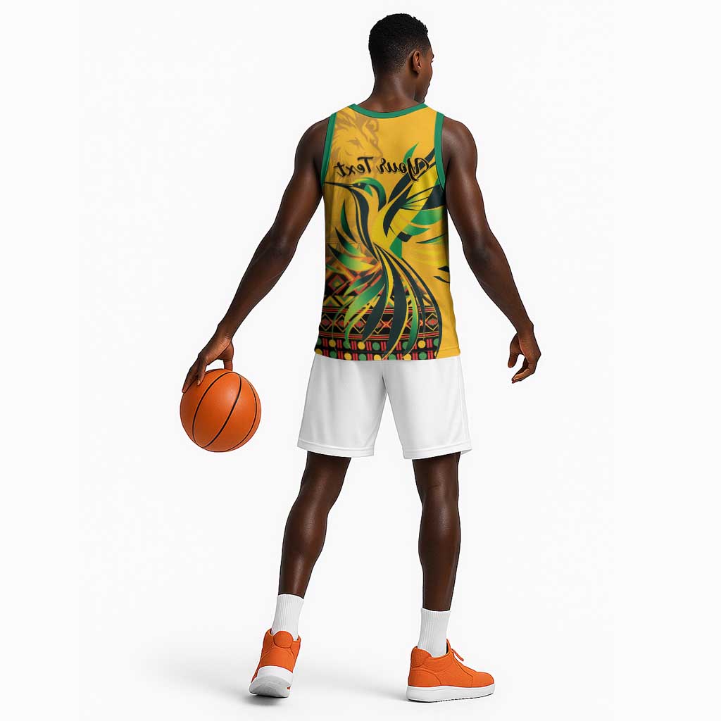 Personalized Black Jamaican Independence Day 1962 Basketball Jersey Jumieka Streamertail Reggae Pattern - African Pride